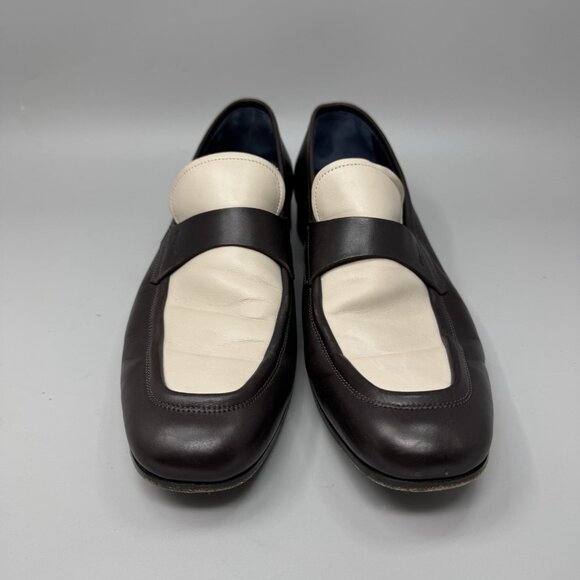 Salvatore Ferragamo Men\'s Leather Loafers Shoes Size Brown Beige Slip On